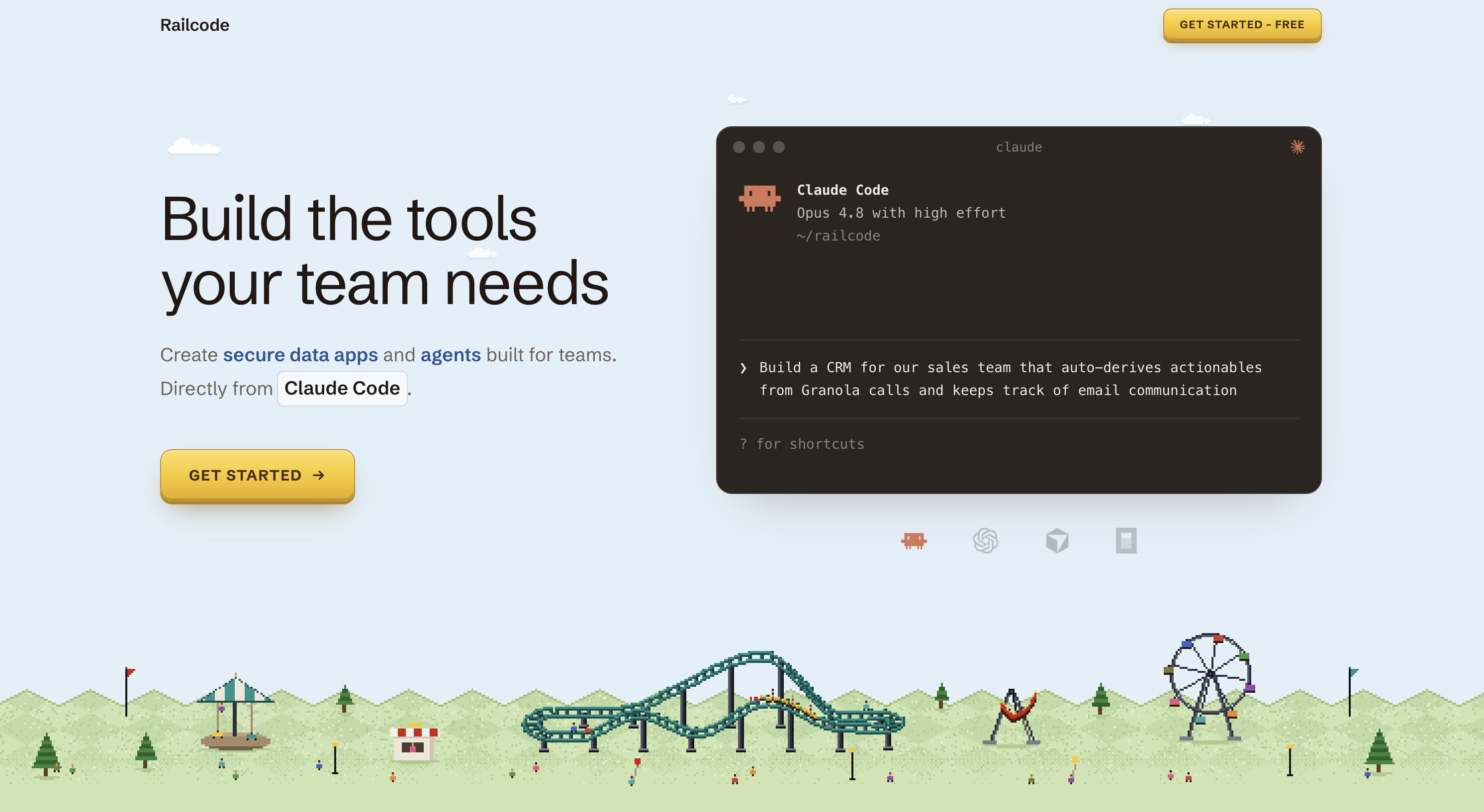 The Railcode homepage: Build the tools your team needs