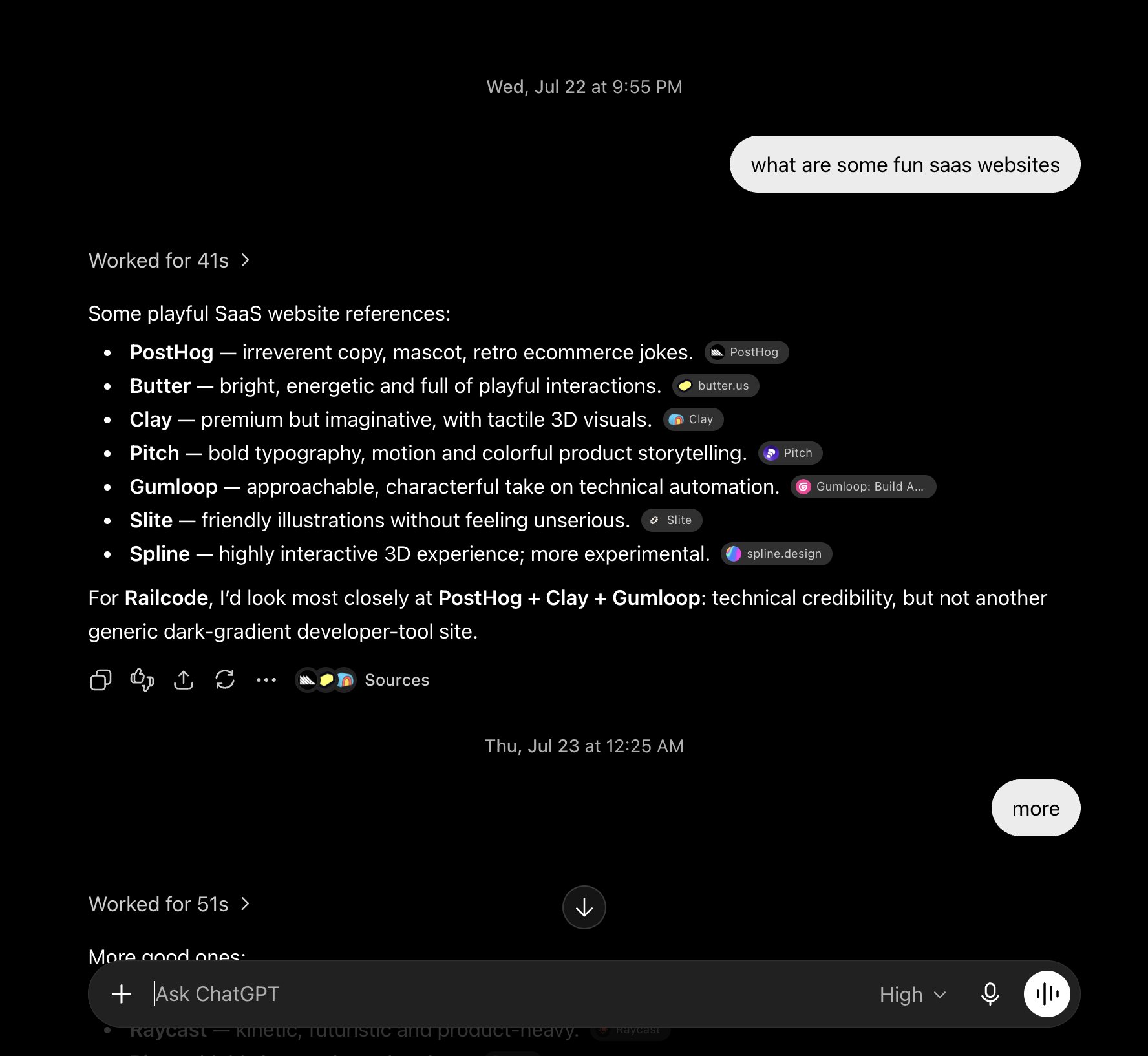 A late-night message thread asking for more design iterations