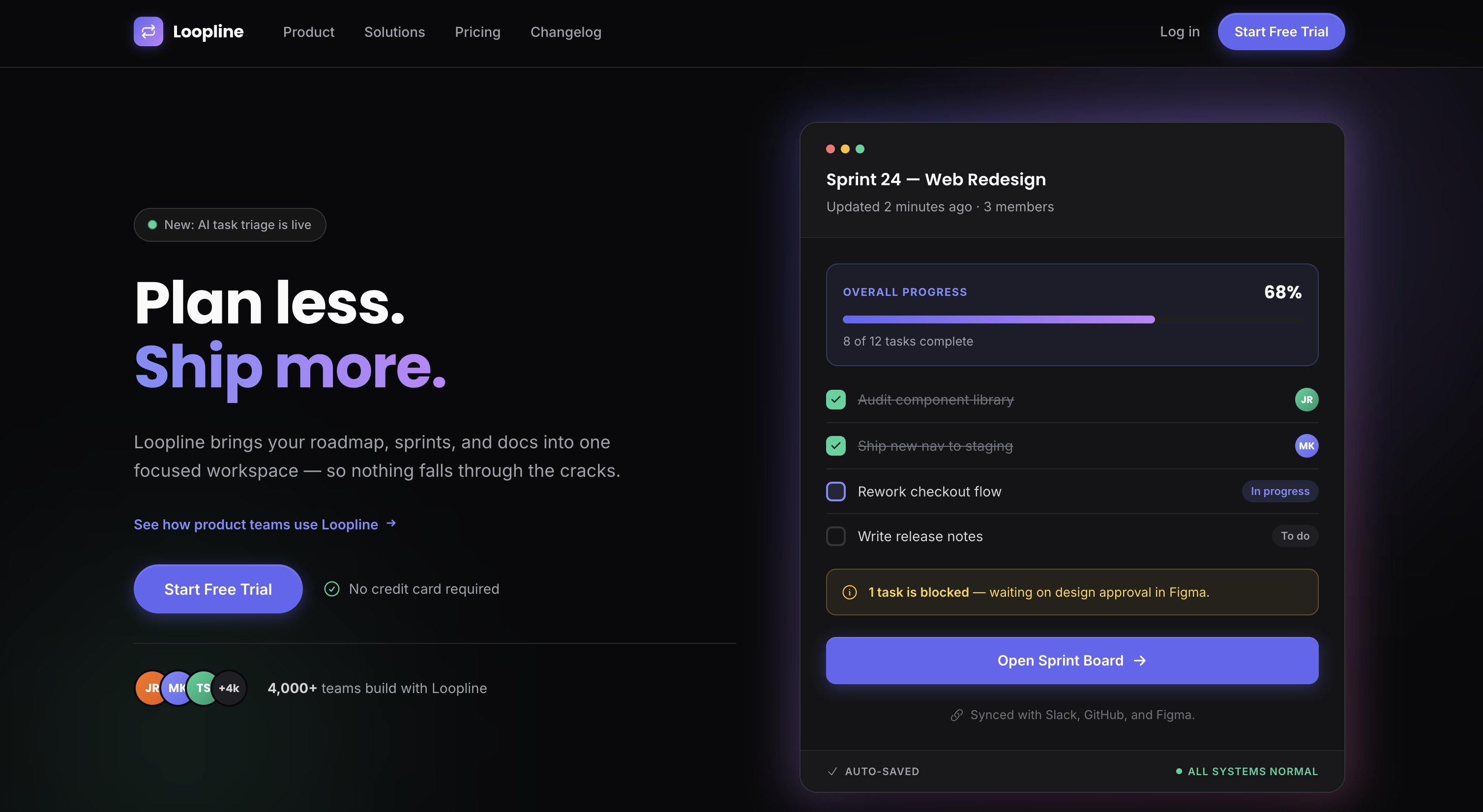 A generic AI-generated landing page with a dark gradient background and purple accent colors